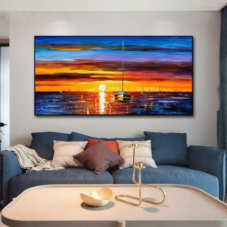 Modern Abstract Building & Sunset Canvas Art - Image 2