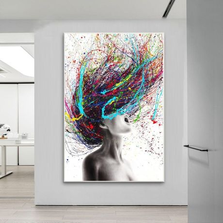 Nude Woman Colored Hair Canvas Art - Image 4