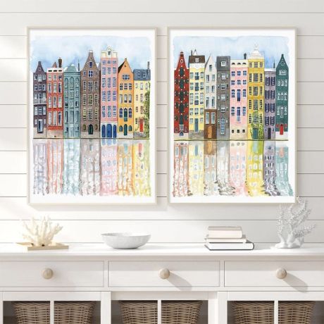 Watercolor Old Building Facade Canvas Art - Image 2
