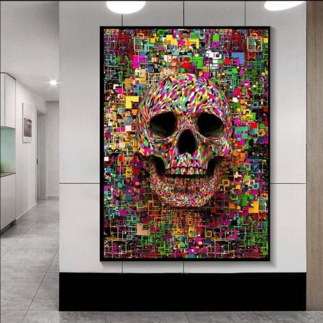Abstract Graffiti Skull Flower Canvas Art - Image 2