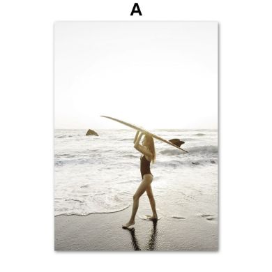 Beach Surfer Girl Seagull Dandelion Gallery Wall Canvas Art - Image 5