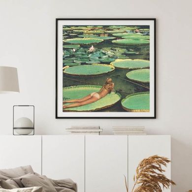 Vintage Naked Lady On Lotus Leaf Canvas Art - Image 2