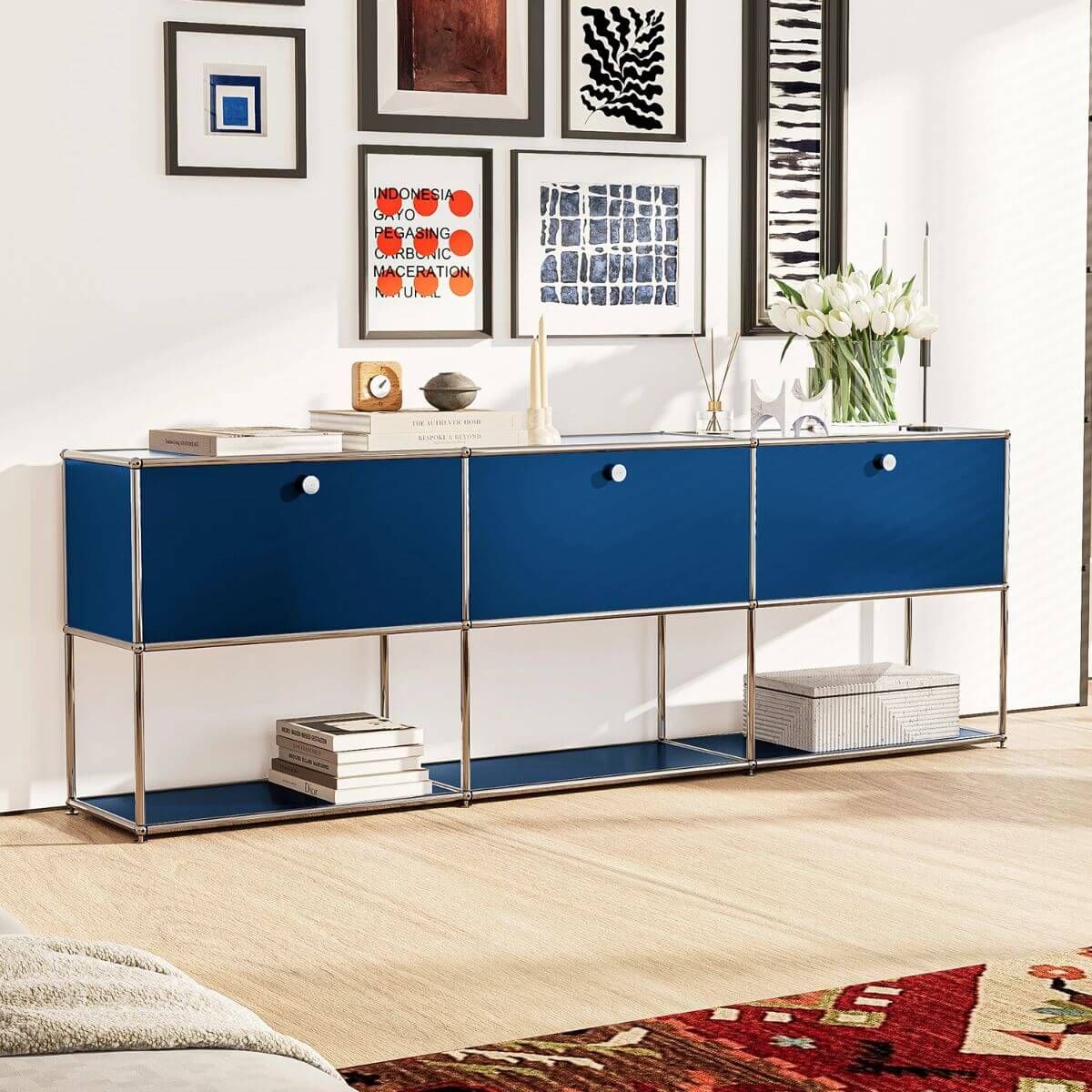 USM Haller Credenza C2A Cabinet - 2 Layer 3 Doors - Blue Color by Daedalus Designs