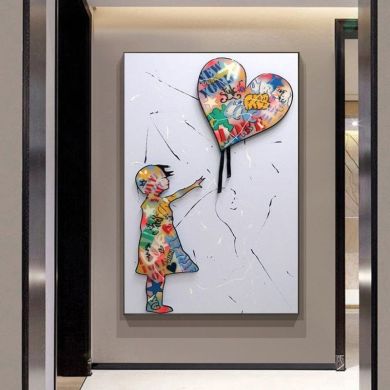 Graffiti Banksy's Girl Chasing Balloons Canvas Art - Image 2