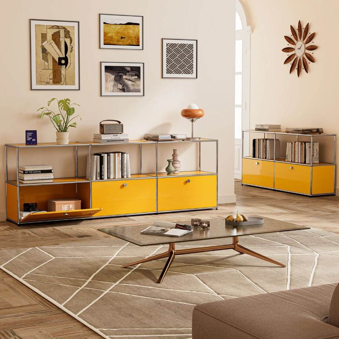USM Haller Credenza C2A Cabinet - 2 Layer 3 Doors - Yellow Color by Daedalus Designs