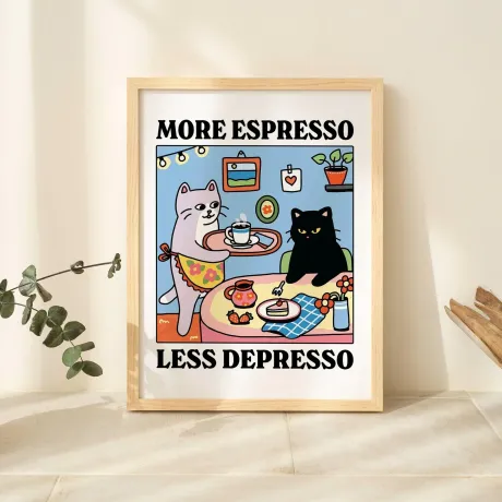 More Espresso Less Depresso Black Cat Canvas Art