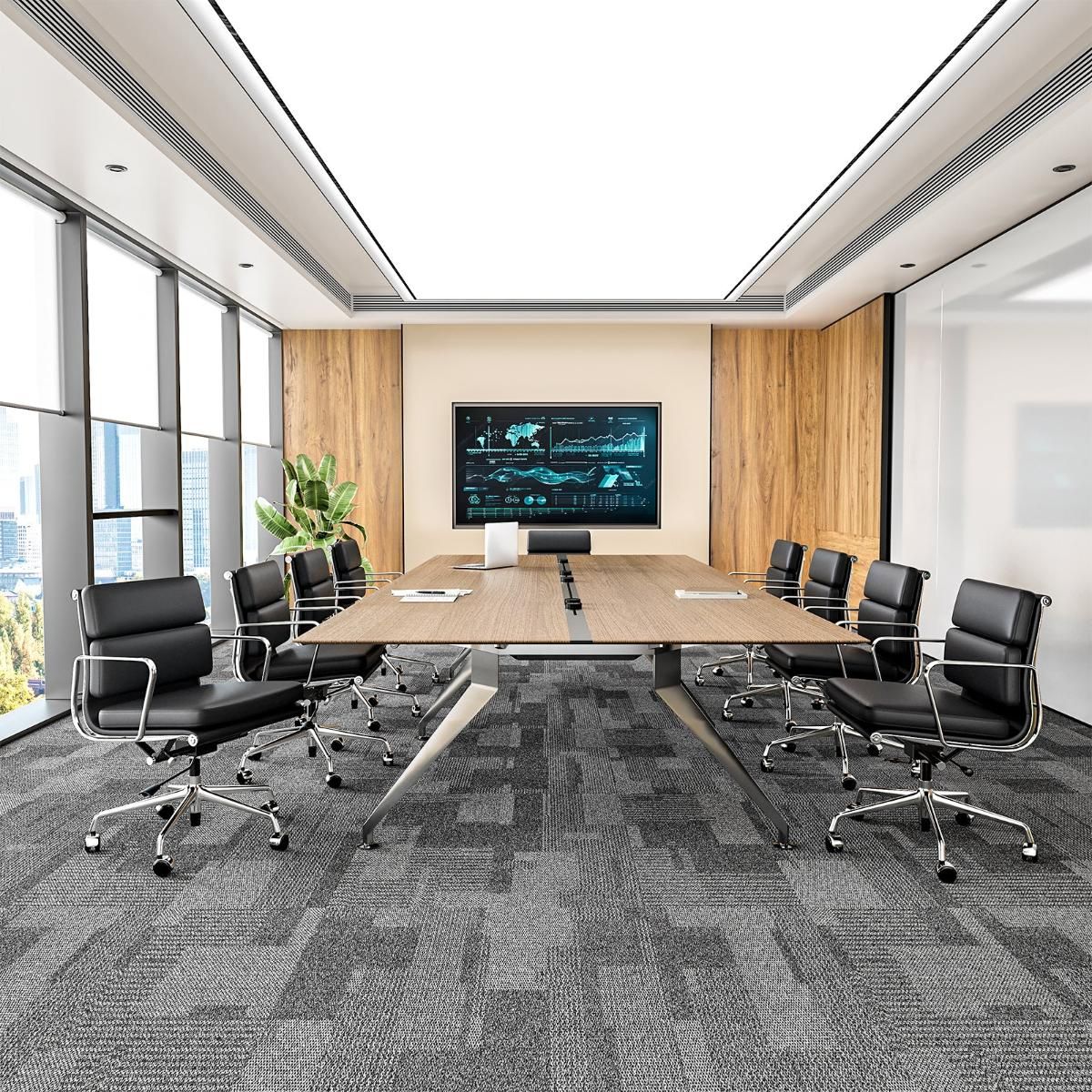Eames Soft Pad Office Chair Replica Black Mid Back in Meeting Room
