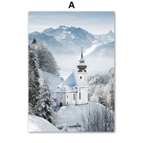 Cabin In The Snow Forest Gallery wall Canvas Art - Image 5