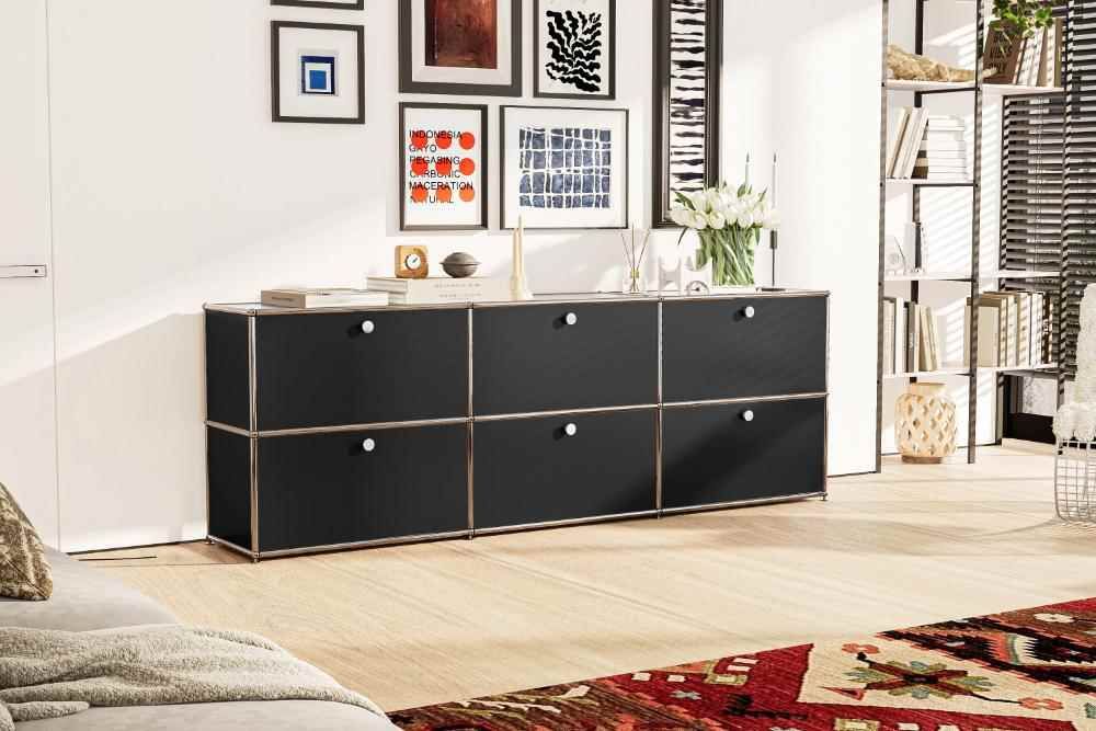 USM Haller Credenza C2A, black modular steel sideboard with closed storage