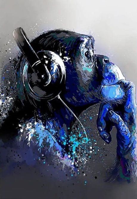 Monkey with Music Headphones Canvas Art - Image 1