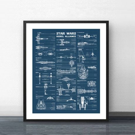 Starwars Sci-Fi Spaceships Blueprint Canvas Art - Image 2