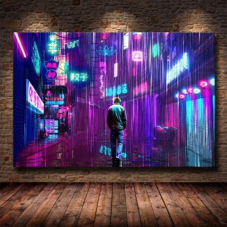 Cyberpunks Rainy Day Canvas Art - Image 1