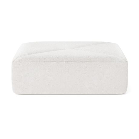 White Dune sofa ottoman, low boxy footstool with diagonal seam, chenille texture