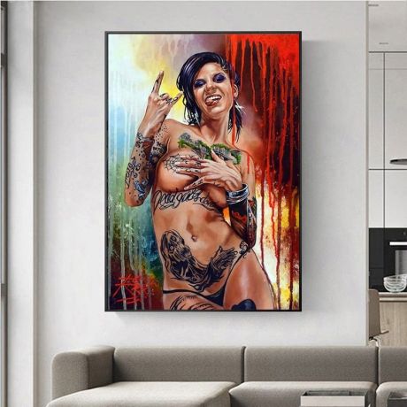Tattooed Punk Nude Lady Canvas Art - Image 2