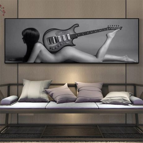 Sexy Nude Woman with Guitar Canvas Art - Image 2