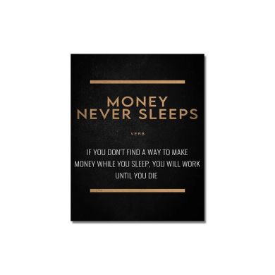 Money Never Sleeps Quote Canvas Art - Image 1