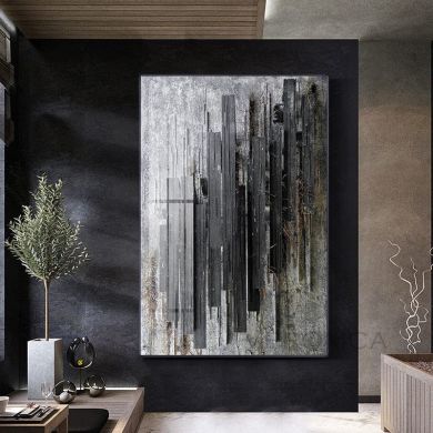 Modern Abstract Black Grey Canvas - Image 2