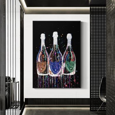 Champagne Bottle Canvas Painting - Image 2