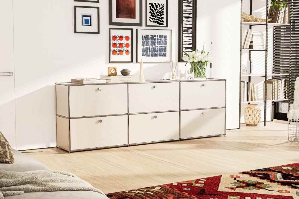 USM Haller Credenza C2A, white modular steel sideboard with closed storage