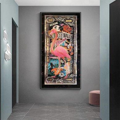 Graffiti Flamingo Dollars Canvas Art - Image 2