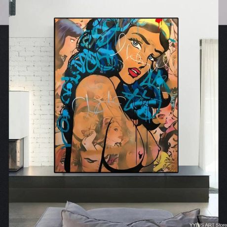 Nude Wonder Woman Graffiti Pop Canvas Art - Image 2