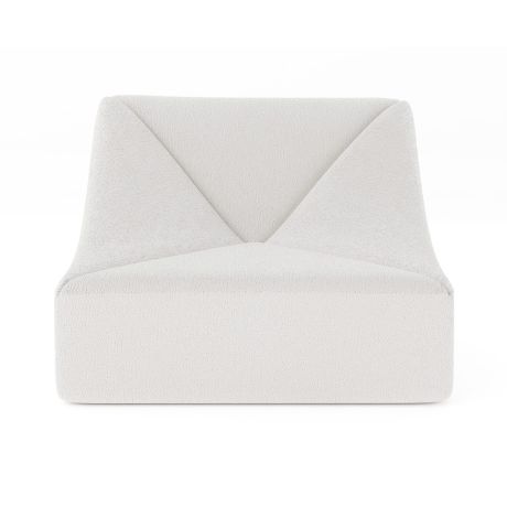 White Dune sofa low-back module, front view, boucle fabric with center triangular seam
