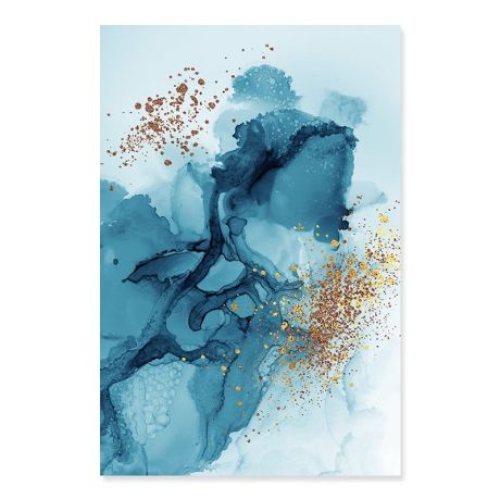 Crashing Abstract Blue Ink Gold Canvas Art - Image 6