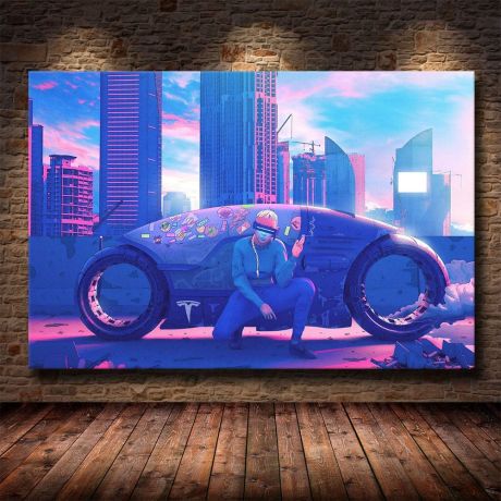 Cyberpunks Tesla Electric Bike Canvas - Image 1