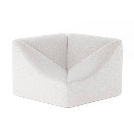 White Dune sofa corner module, angled view of square seat with wide triangular back peak
