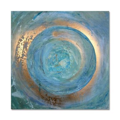 Abstract Blue Gold Circle Painting Canvas Art - Image 4