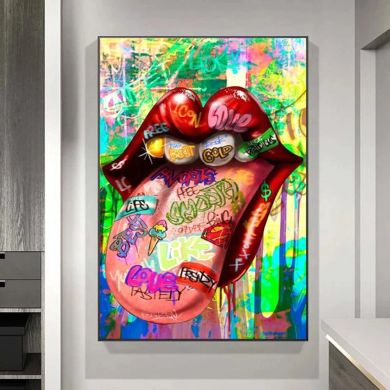 Graffiti Exotic Lips & Tongue Canvas Art - Image 4