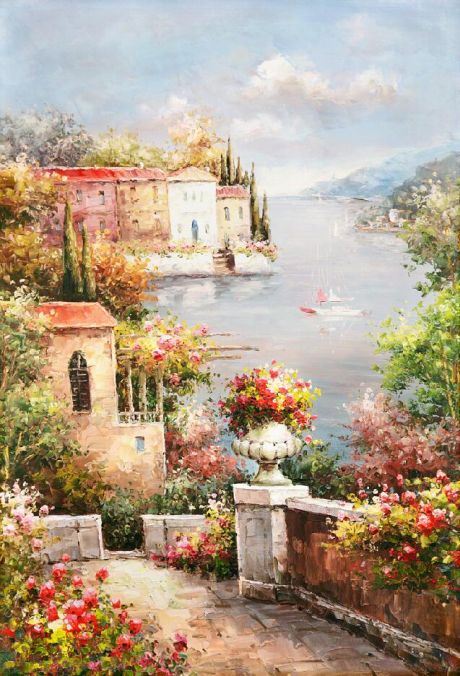 Mediterranean Sea Garden Landscape Canvas Art - Image 22