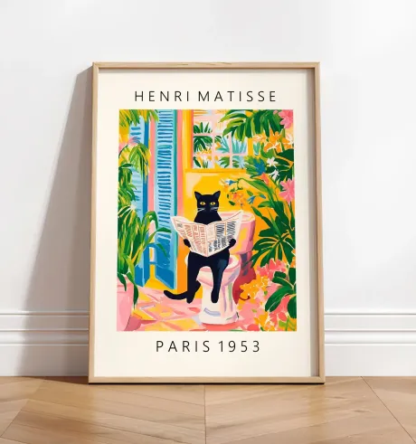Black Cat In Toilet Tropical Decor Henri Matisse Style Wall Art Print