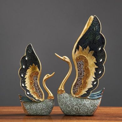 Golden Blue Swan Statue