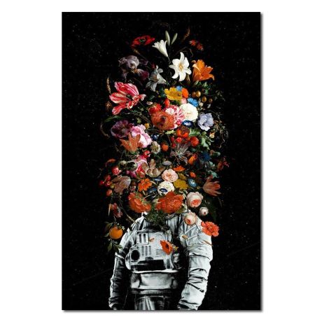 Surrealism Astronaut Flower Bed Canvas Art - Image 6
