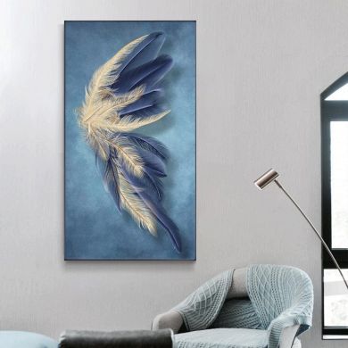 Blue Abstract Feather Canvas Art - Image 4