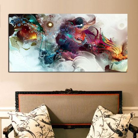 Retro Watercolor Dragon Canvas Art - Image 2