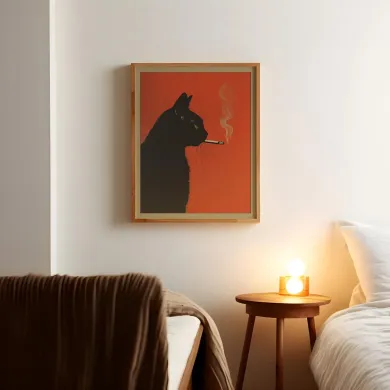 Black Cat Smoking a Cigarette Vintage Poster Wall Art Print