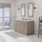 Daedalus Designs - Water Creation Hugo 60 Inch Grey Oak Double Sink Bathroom Vanity | Carrara White Marble Countertop | Satin Gold Finish - Review