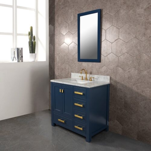 Daedalus Designs - Water Creation Madison 36 in. Monarch Blue Single Sink Bathroom Vanity | Carrara White Marble Countertop | Satin Gold Finish - Review