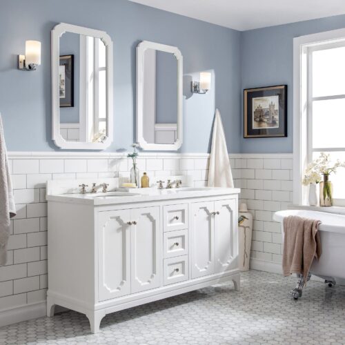 Daedalus Designs - Water Creation Queen 60 Inch Pure White Double Sink Bathroom Vanity | Quartz Carrara Countertop | Polished Nickel (PVD) Finish - Review