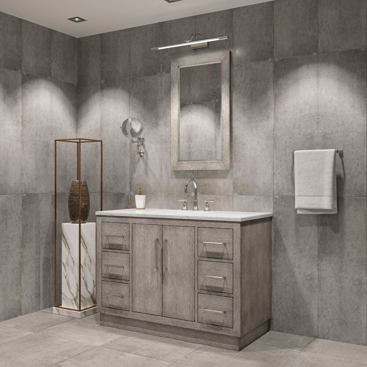 Daedalus Designs - Water Creation Hugo 48 in. Grey Oak Single Sink Bathroom Vanity | Carrara White Marble Countertop | Chrome Finish - Review