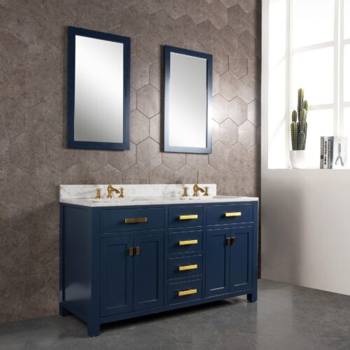 Daedalus Designs - Water Creation Madison 60 Inch Monarch Blue Double Sink Bathroom Vanity | Carrara White Marble Countertop | Satin Gold Finish - Review
