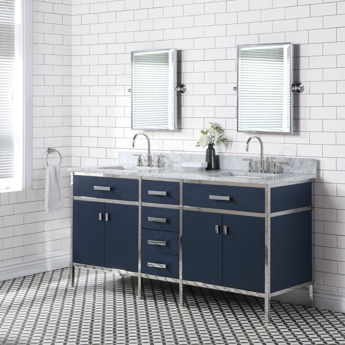 Daedalus Designs - Water Creation Marquis 72 In. Monarch Blue Double Sink Bathroom Vanity | Carrara White Marble Countertop | Chrome Finish - Review