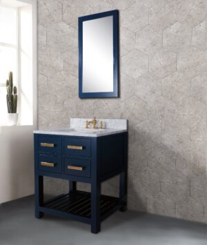 Daedalus Designs - Water Creation Madalyn 30 Inch Monarch Blue Single Sink Bathroom Vanity | Carrara White Marble Countertop | Satin Gold Finish - Review