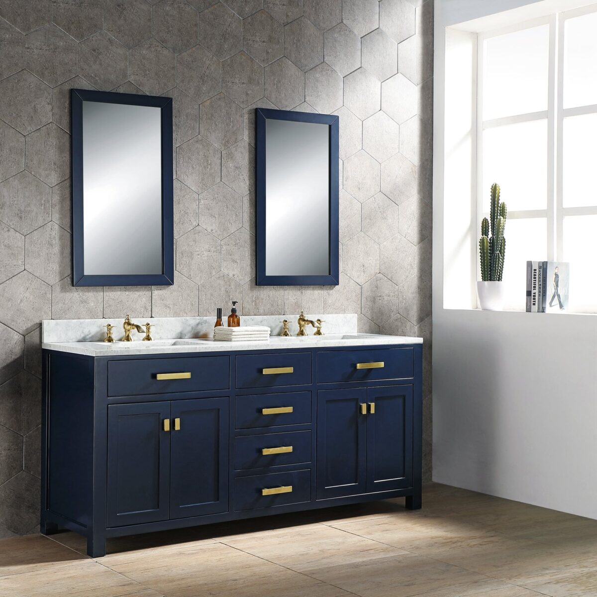 Daedalus Designs - Water Creation Madison 72 Inch Monarch Blue Double Sink Bathroom Vanity | Carrara White Marble Countertop | Satin Gold Finish - Review