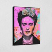 Frida-Kahlo-Portrait-Circles-Graffiti-Framed-Canvas-Wall-Art