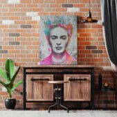Daedalus Designs - Frida Kahlo Portrait Grey Circles Graffiti Framed Canvas Wall Art - Review