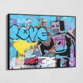 Love-Robot-Graffiti-Framed-Canvas-Wall-Art