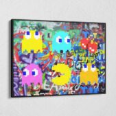 Pacman-Graffiti-Framed-Canvas-Wall-Art